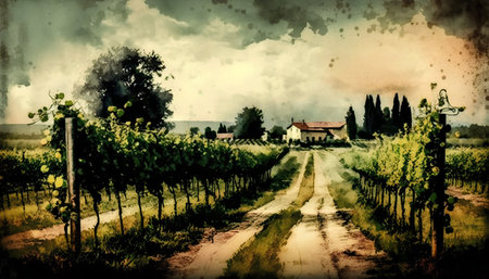 Vineyard in Tuscany, Italy. Vintage style.の素材