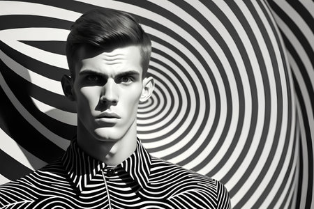 3d rendering of a mannequin in a black and white striped backgroundの素材