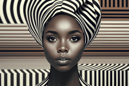 3d illustration of a beautiful african woman in a turbanの素材