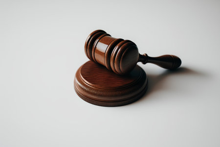 Wooden judge gavel isolated on white background. Law and justice conceptの素材