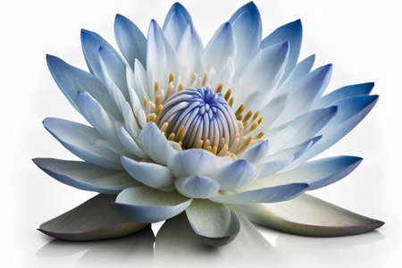 Blue water lily isolated on white background. 3D illustration.の素材