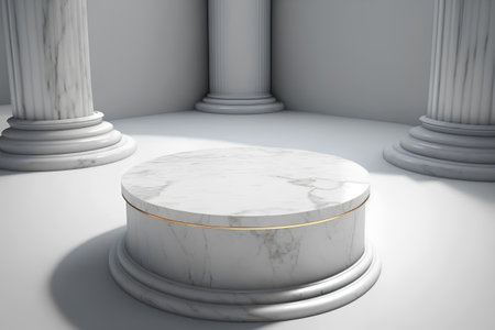 White marble pedestal with columns on the floor, 3d renderの素材