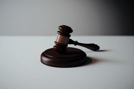 Wooden judge's gavel on a white table. 3d renderingの素材