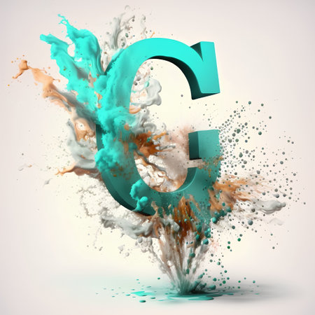 3d illustration of green 3d letter g with splashes and dropsの素材