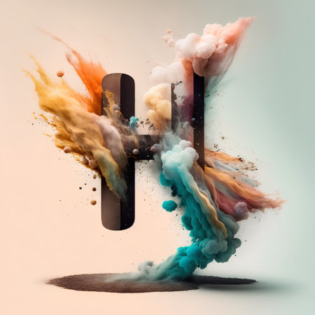 Colorful paint splashes in shape of letter H on white backgroundの素材