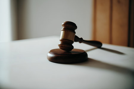 Law theme, mallet of judge, wooden gavel on the tableの素材