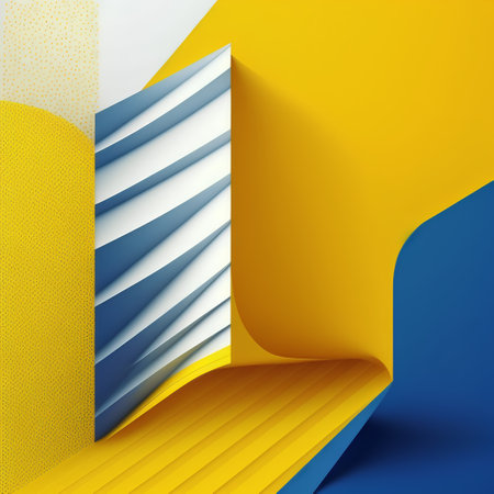 3d render, abstract background with geometric shapes, blue and yellow layersの素材