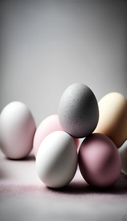 Easter eggs in pastel colors on a light background. Toned.の素材