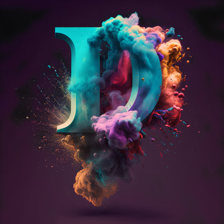 Colorful explosion of smoke with letter D lowercase. 3d renderingの素材