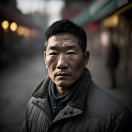 portrait of asian man on the street in Beijing, Chinaの素材