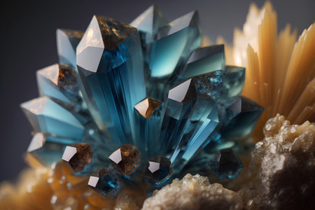Macro shot of blue sapphire surrounded by other minerals.の素材