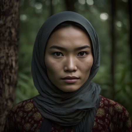 Beautiful asian muslim woman in the forest, Thailand.の素材