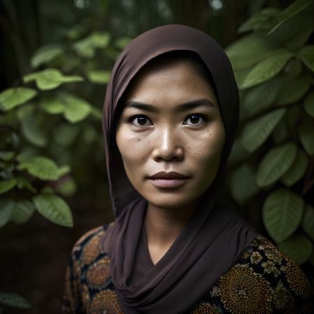 Portrait of a beautiful Asian muslim woman wearing a headscarfの素材