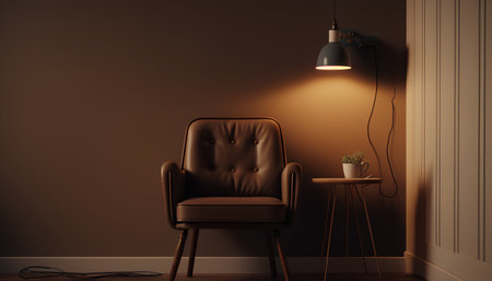 Modern interior with armchair, lamp and plant. 3d renderの素材