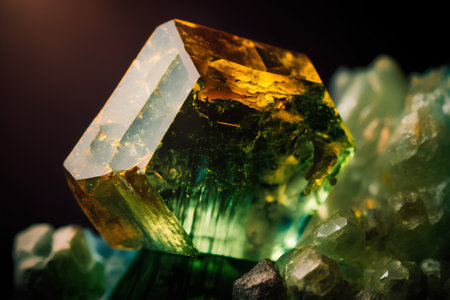 Close up view of crystal gemstones on dark background. Macro shotの素材