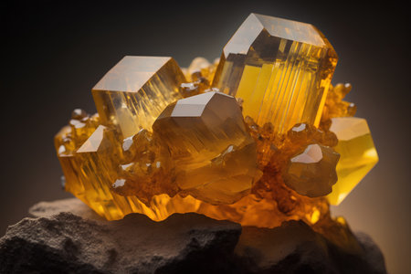 Yellow tourmaline on a dark background. Yellow tourmaline.の素材