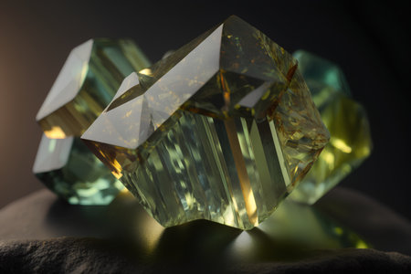 Gemstone on a dark background. 3d rendering. Computer digital drawing.の素材