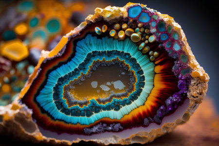 Colorful agate crystals on a dark background close up. Macroの素材