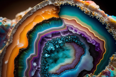 Macro shot of an agate crystal with different colors and texturesの素材