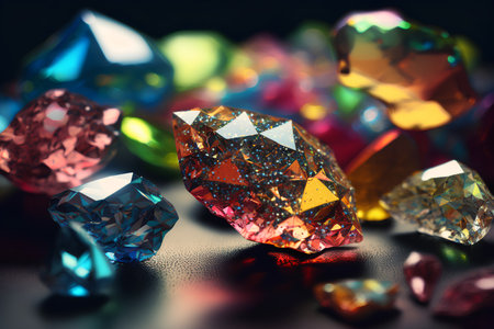 Gemstones of different shapes on a dark background close-upの素材