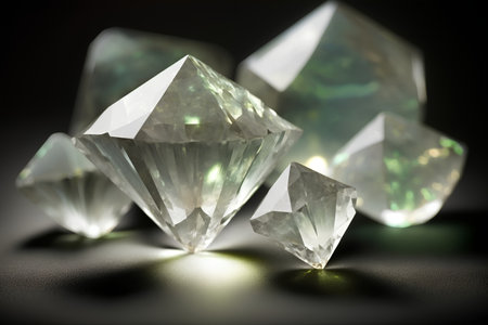 Macro shot of a group of diamonds on a dark background.の素材