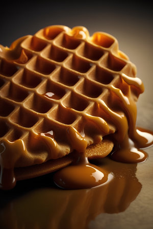 Belgian waffles with caramel on a dark background. Toned.の素材
