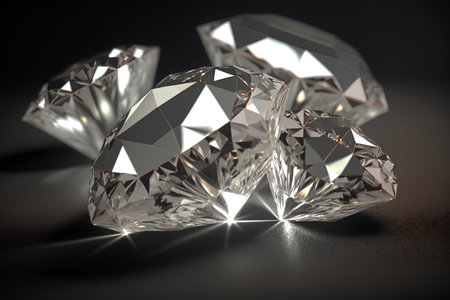 3d rendering diamonds on a black background with depth of field.の素材