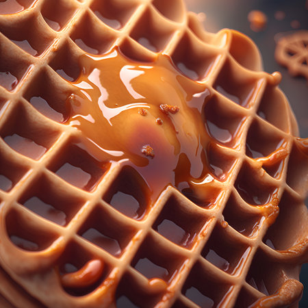 Traditional belgian waffles with caramel on dark background. Toned.の素材