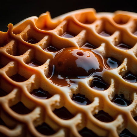 waffle with caramel on the dark background. macro. selective focusの素材