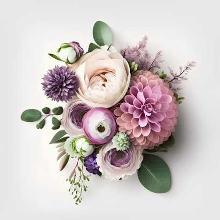 Bouquet of flowers with dahlias and anemonesの素材