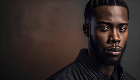 Portrait of a handsome african american man on dark backgroundの素材