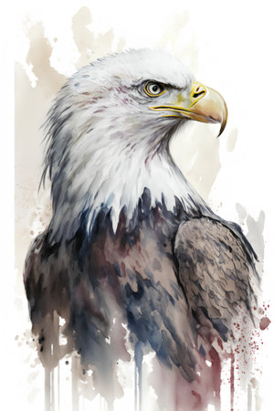 Bald Eagle - digital watercolor illustration. Hand drawn portrait.の素材