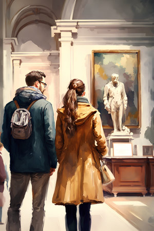 Man and woman in the gallery of Palazzo Vecchio in Florence, Italyの素材