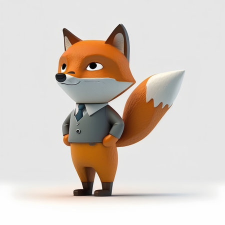 Cute fox with tie isolated on white background. 3d illustrationの素材