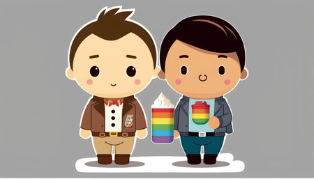 bavarian man and woman with lgbt flag vector illustrationの素材