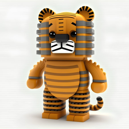 Tiger toy on white background, 3d render, square imageの素材