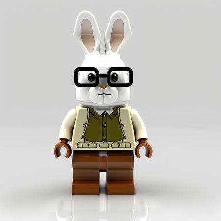 Easter Bunny with glasses on a wooden chair. 3d renderの素材