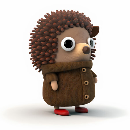 Hedgehog in warm clothes on a white background. 3d renderingの素材