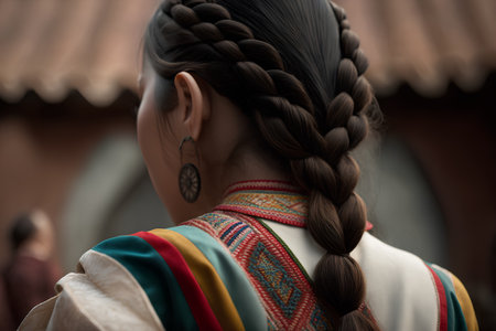 Close-up of braids of a girl in a traditional costumeの素材
