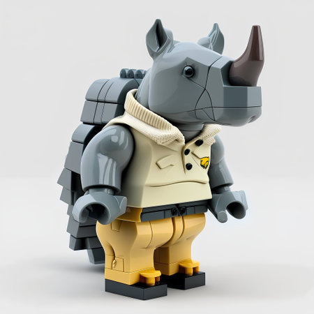 Rhinoceros in a suit on a white background. 3d renderの素材