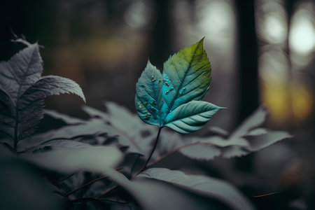 Green leaves in the forest. Beautiful nature background. Toned.の素材