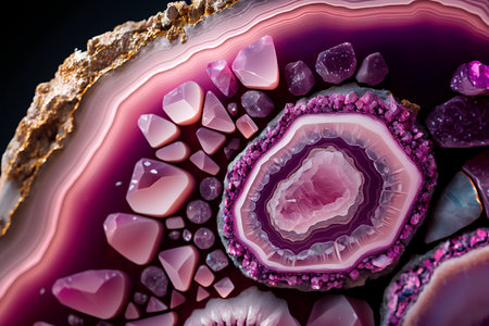 Agate crystal on the black background. 3d rendering, 3d illustration.の素材