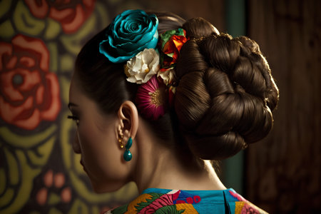 Portrait of a beautiful girl in a kimono with flowers in her hairの素材