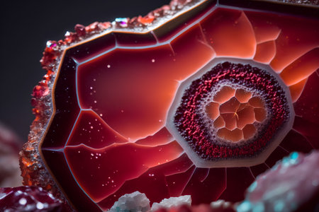 Macro shot of a red chalcedony geological crystal.の素材