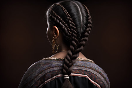 Rear view of a beautiful woman with braids on her hairの素材