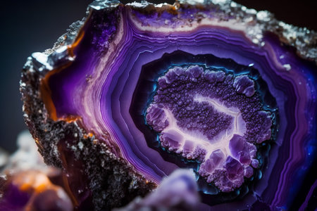Macro shooting of natural mineral - agate gemstone on black backgroundの素材