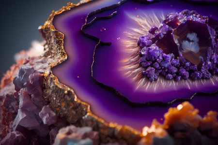 Macro shooting of natural mineral rock specimen - agate with gemstones.の素材