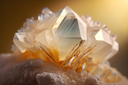 Close up of crystals on sand against dark background, low angle viewの素材