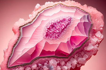 3D illustration of a pink crystal on a pink background with pink crystalsの素材