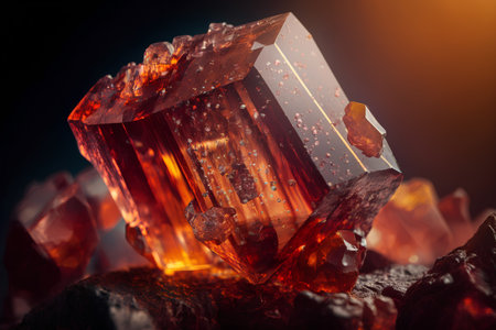 Amber gemstone on a black background. Macro shot with shallow depth of fieldの素材